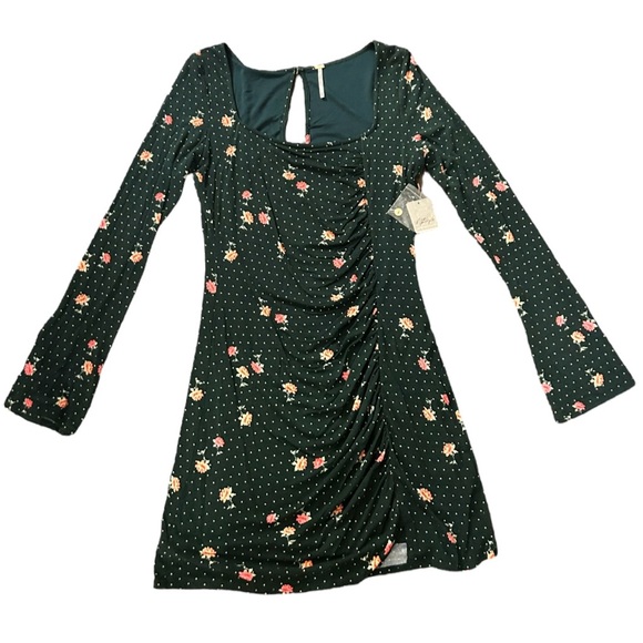 Free People Celia Mini Dress In Emerald Jewel Combo - Picture 4 of 7